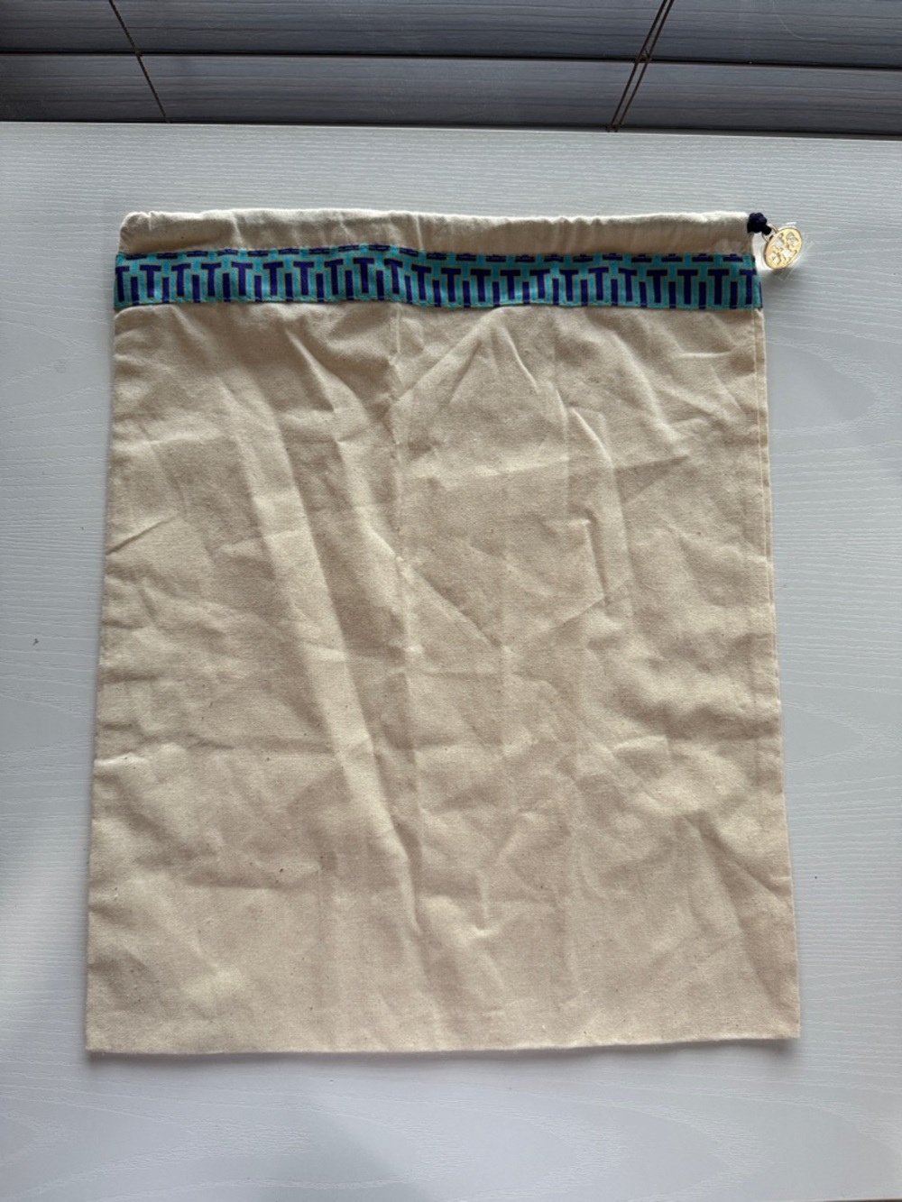 Tory Burch Drawstring Dust Bag with Blue Geometric Trim